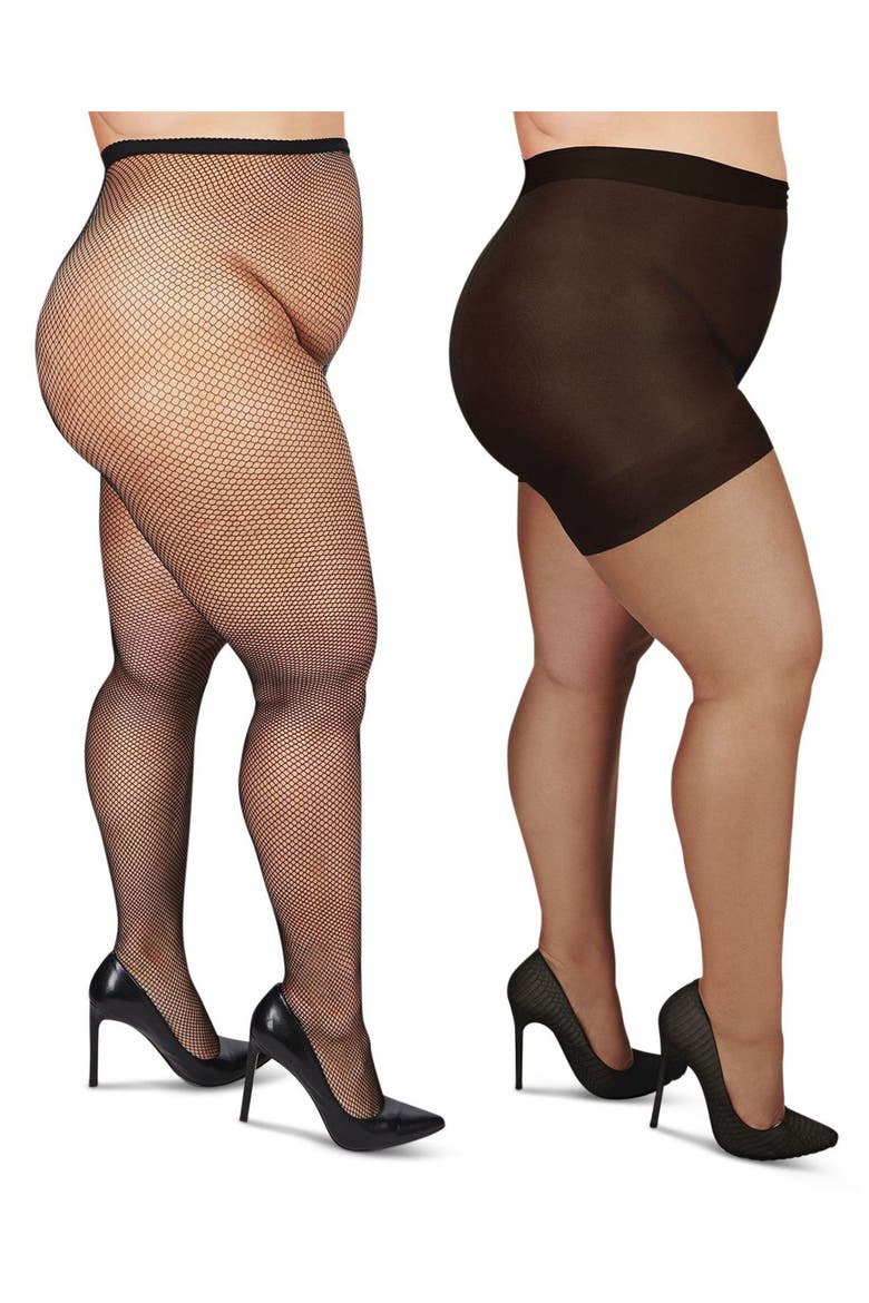 Assorted 2-Pack Fishnet & Sheer Tights, Main, color, BLACK