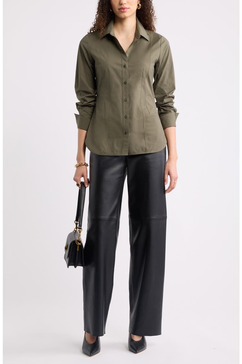 Poplin Waisted Button Down Shirt, Alternate, color, OLIVE SARMA