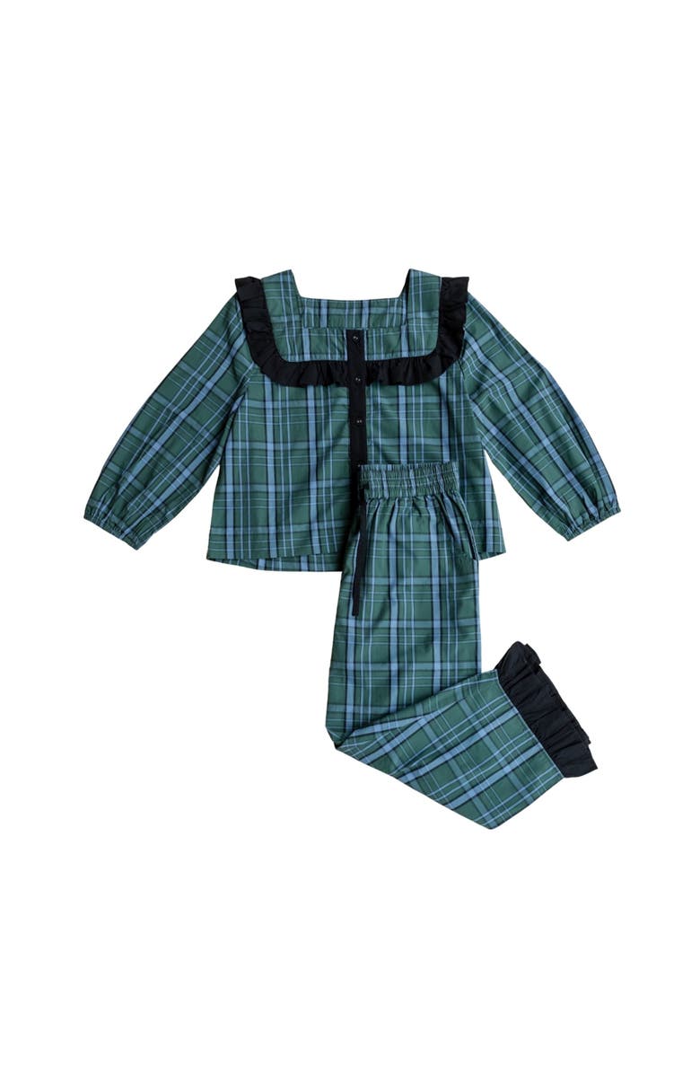 TBCo Cotton Cropped Leg Ruffle Pajamas, Main, color, Green Tartan