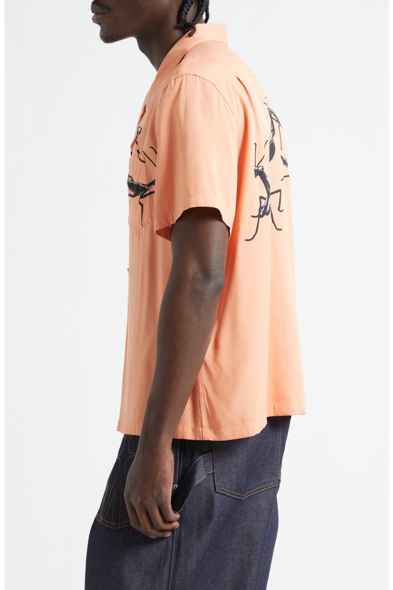 Praying Mantis Print Camp Shirt, Alternate, color, PEACH