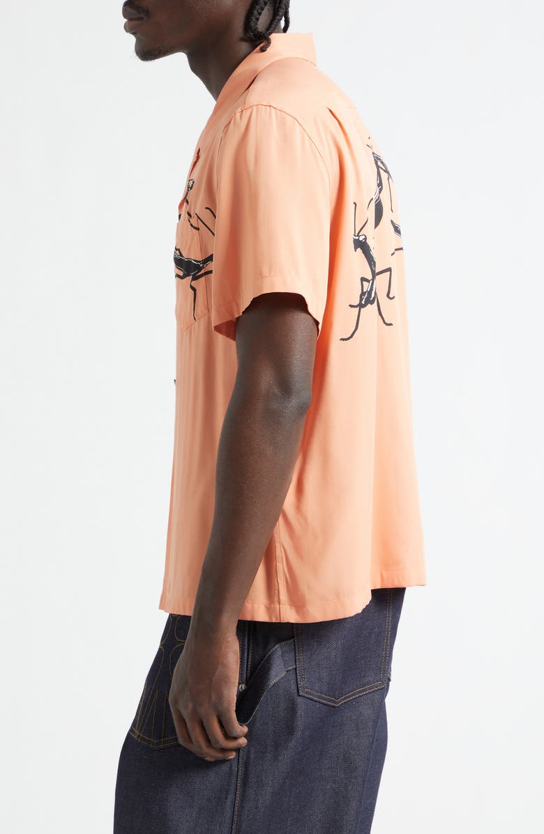 JW Anderson Praying Mantis Print Camp Shirt, Alternate, color, Peach