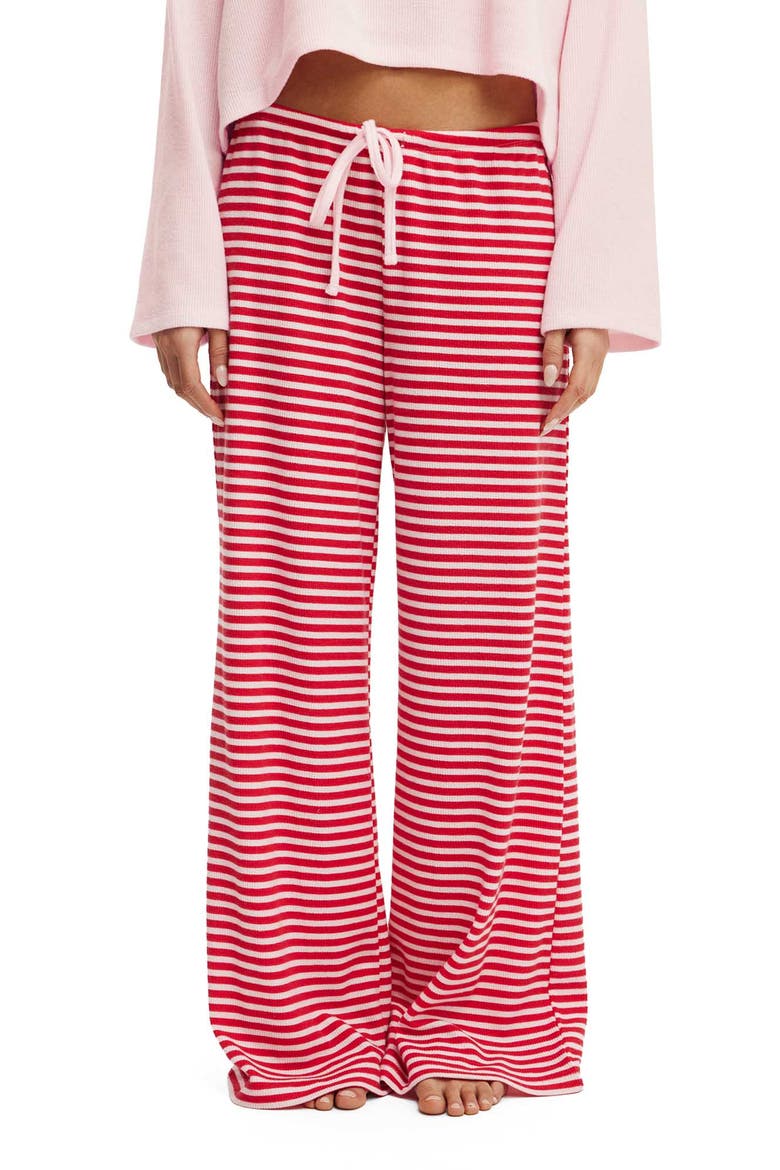 Women's Super Soft Waffle Wide Leg Pant, Main, color, Ellie Stripe Cheeky Cherry