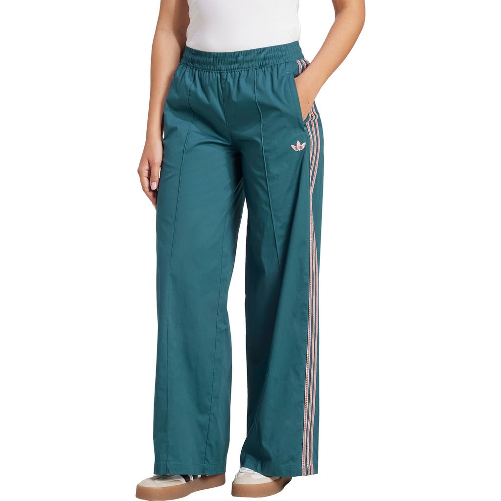 Adidas Originals 3 Stripes Wide Leg Pants In Blue
