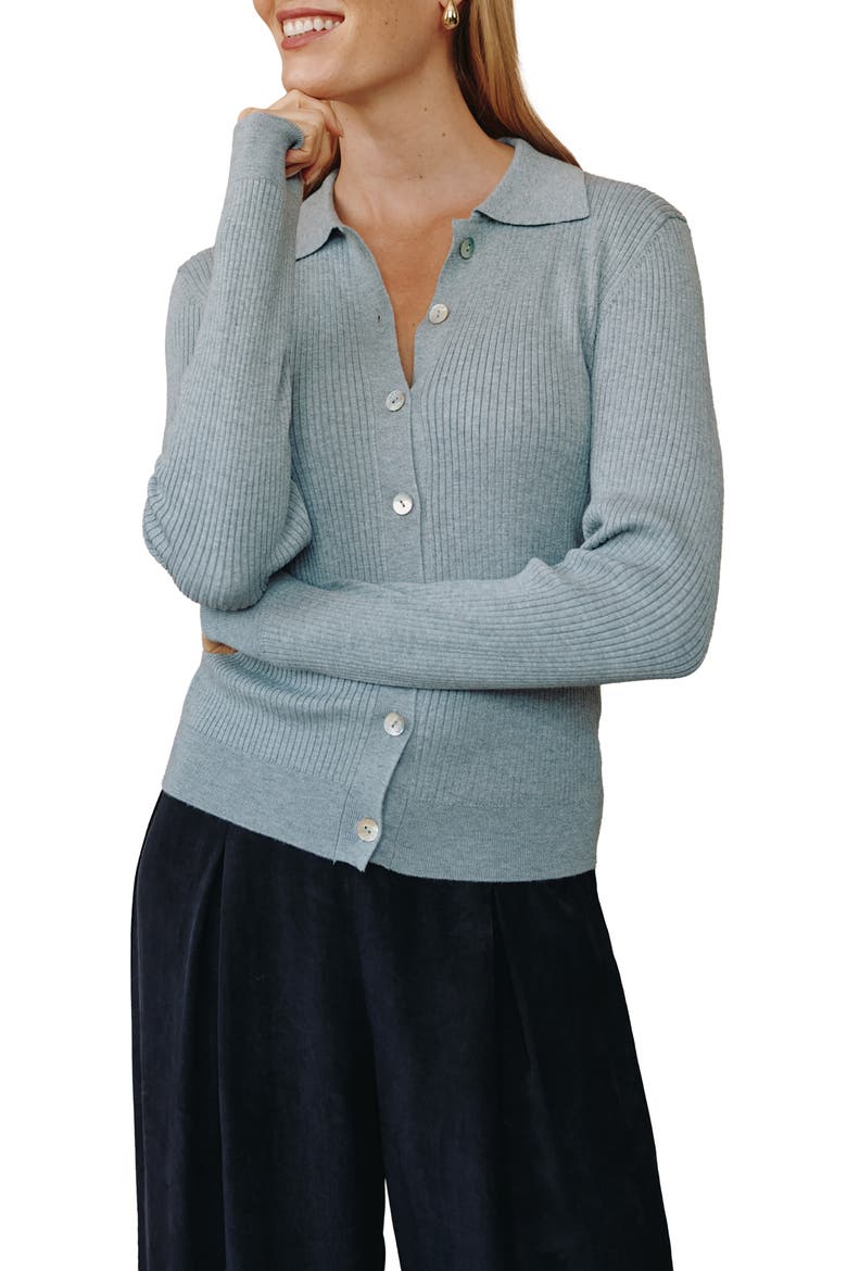 Collared Button-Up Rib Sweater, Alternate, color, HEATHER GREY
