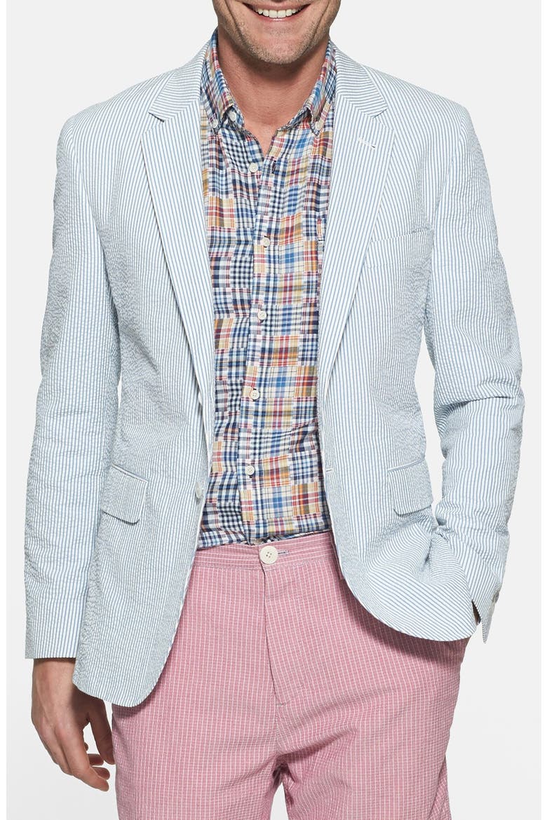 'Gravier' Trim Fit Seersucker Blazer, Main, color, BLUE/ WHITE SEERSUCKER