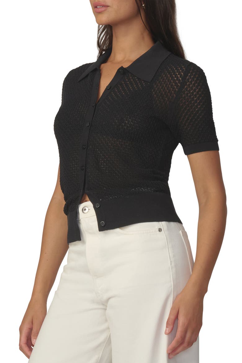 The Davey Open Stitch Short Sleeve Cardigan, Alternate, color, BLACK