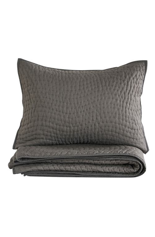 Melange Home Voile Solid Cotton Quilt & Sham Set In Charcoal