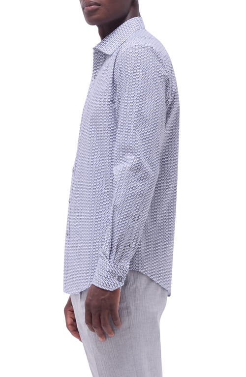 Bugatchi Axel Geo Print Shaped Fit Stretch Cotton Button-up Shirt In Zinc