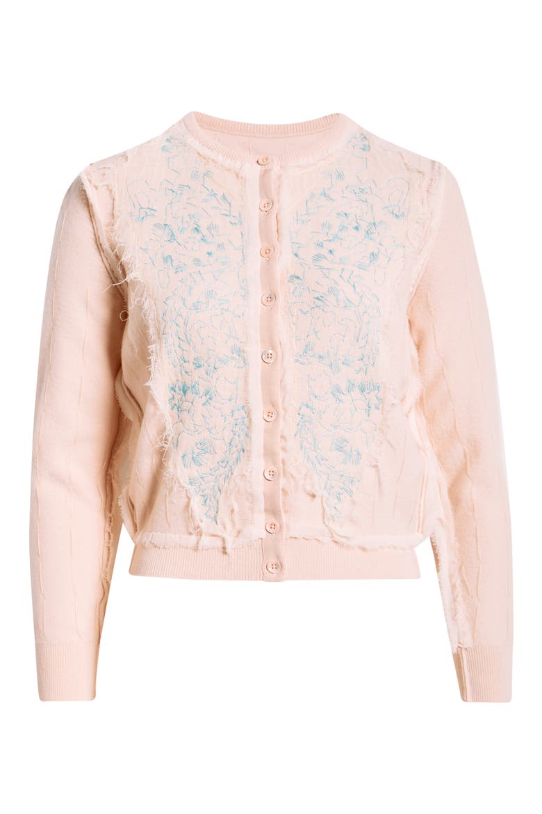 Reverse Embroidered Appliqué Virgin Wool Cardigan, Main, color, PINK