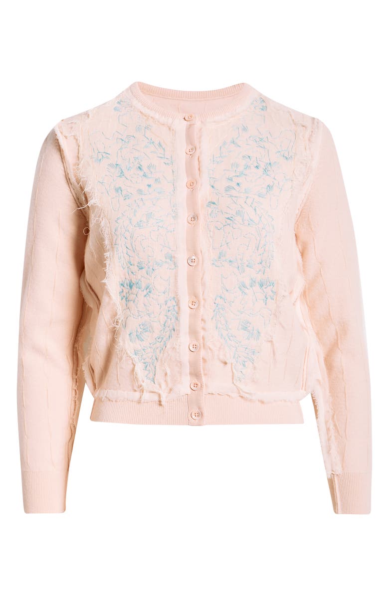 Maison Margiela Reverse Embroidered Appliqué Virgin Wool Cardigan, Main, color, Pink