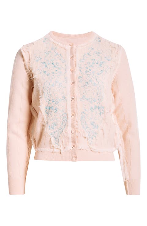 Reverse Embroidered Appliqué Virgin Wool Cardigan