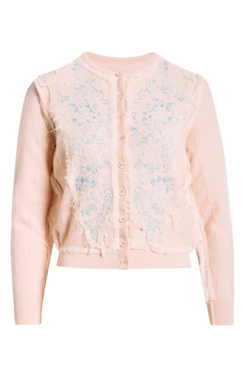 Maison Margiela Reverse Embroidered Appliqué Virgin Wool Cardigan In Pink