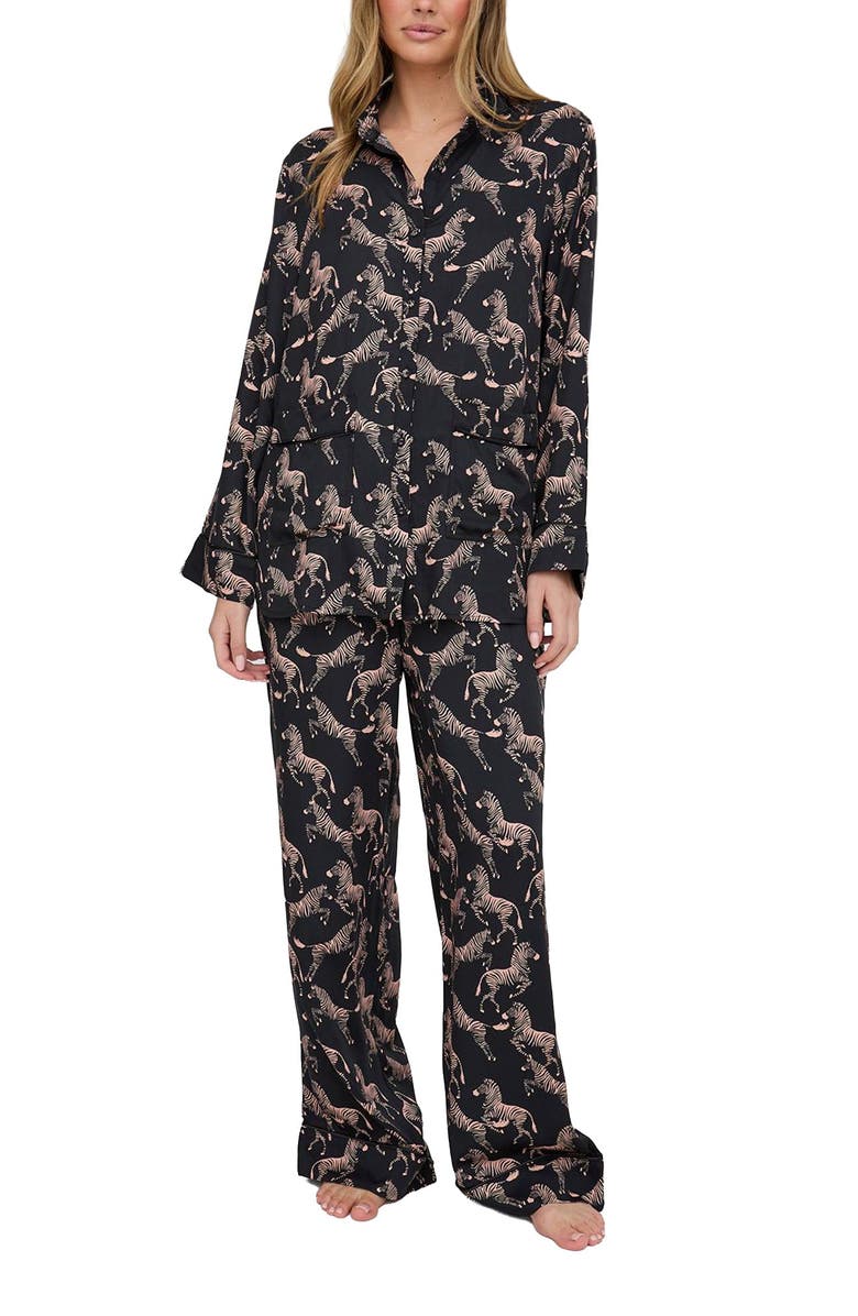 Lily and Lionel London Evie Long Sleeve Print Pajama Set, Main, color, Black Zebra Print