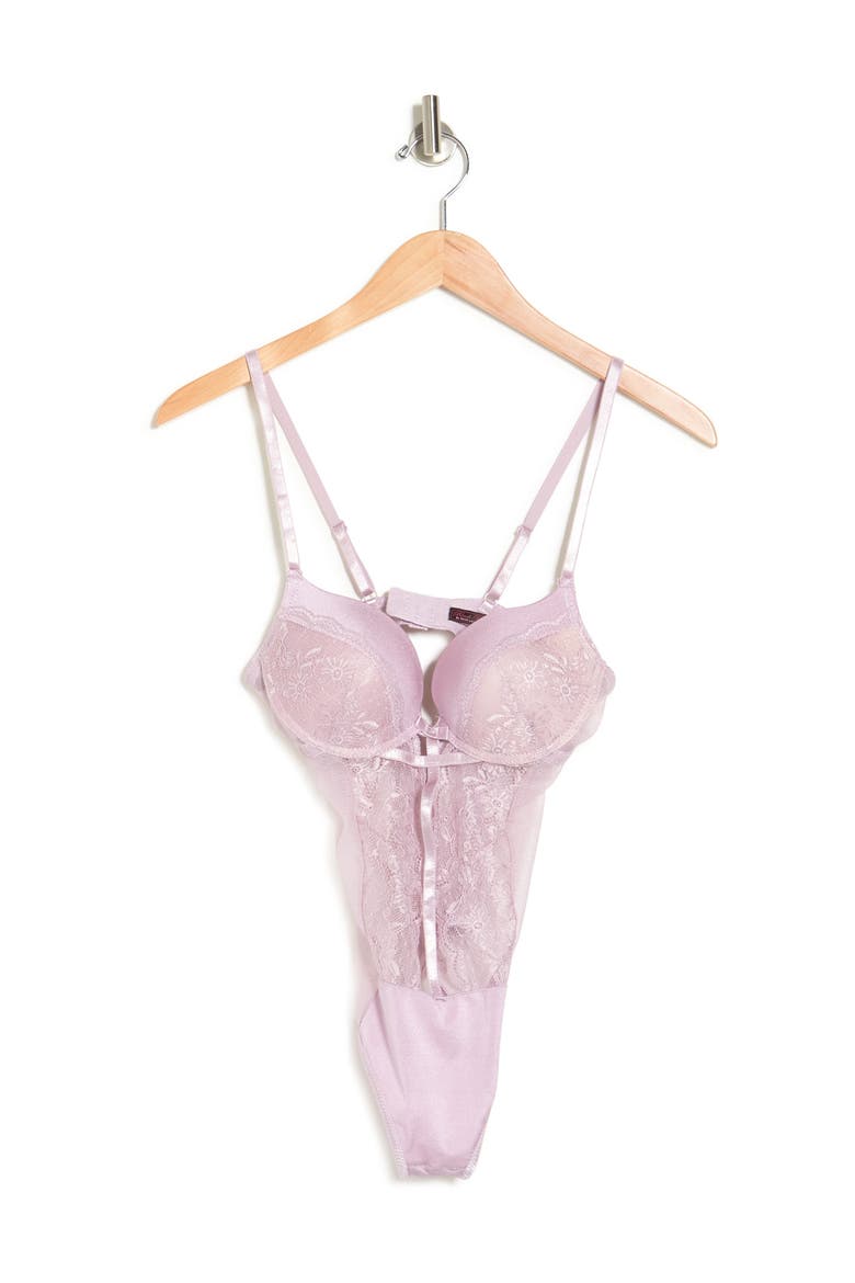 Floral Lace Peek-A-Boo Bodysuit, Alternate, color, KEEPSAKE LILAC