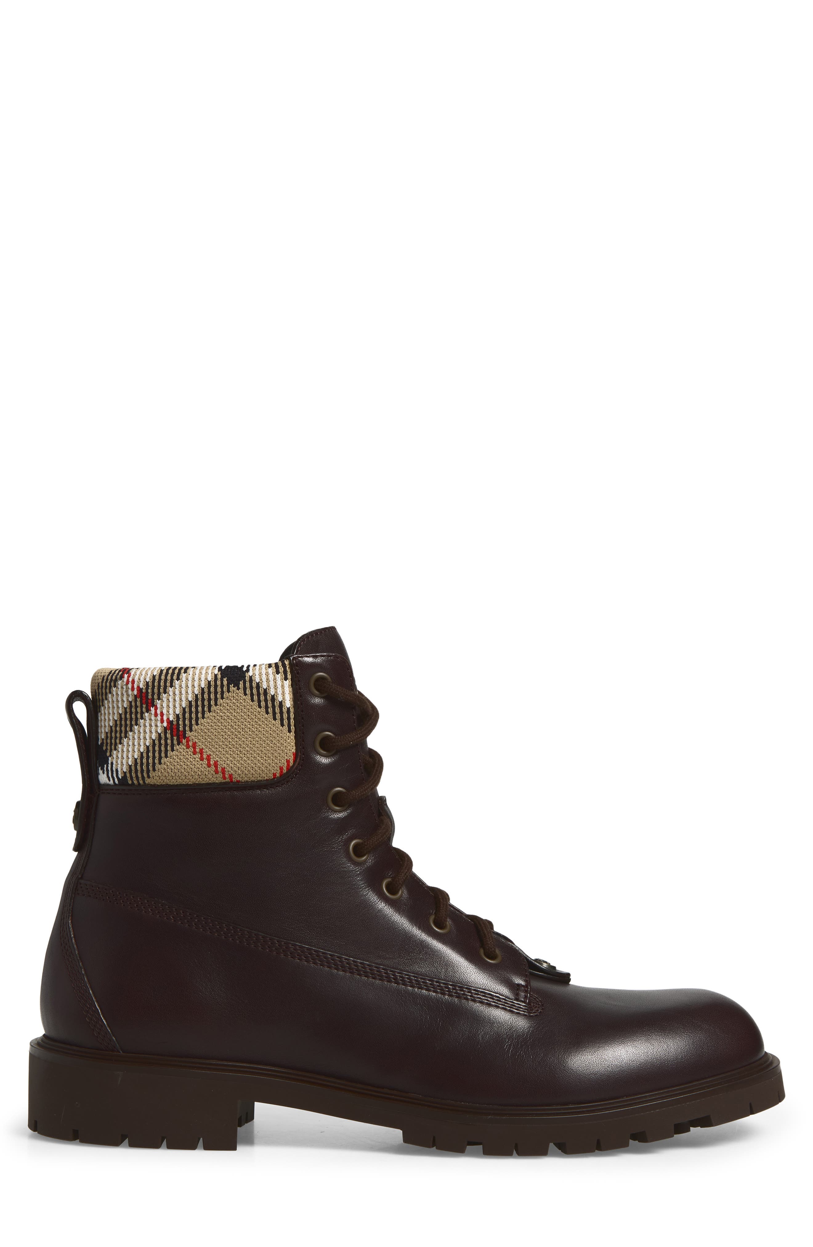 Durham Check Combat Boot, Alternate, color, PEAT BROWN