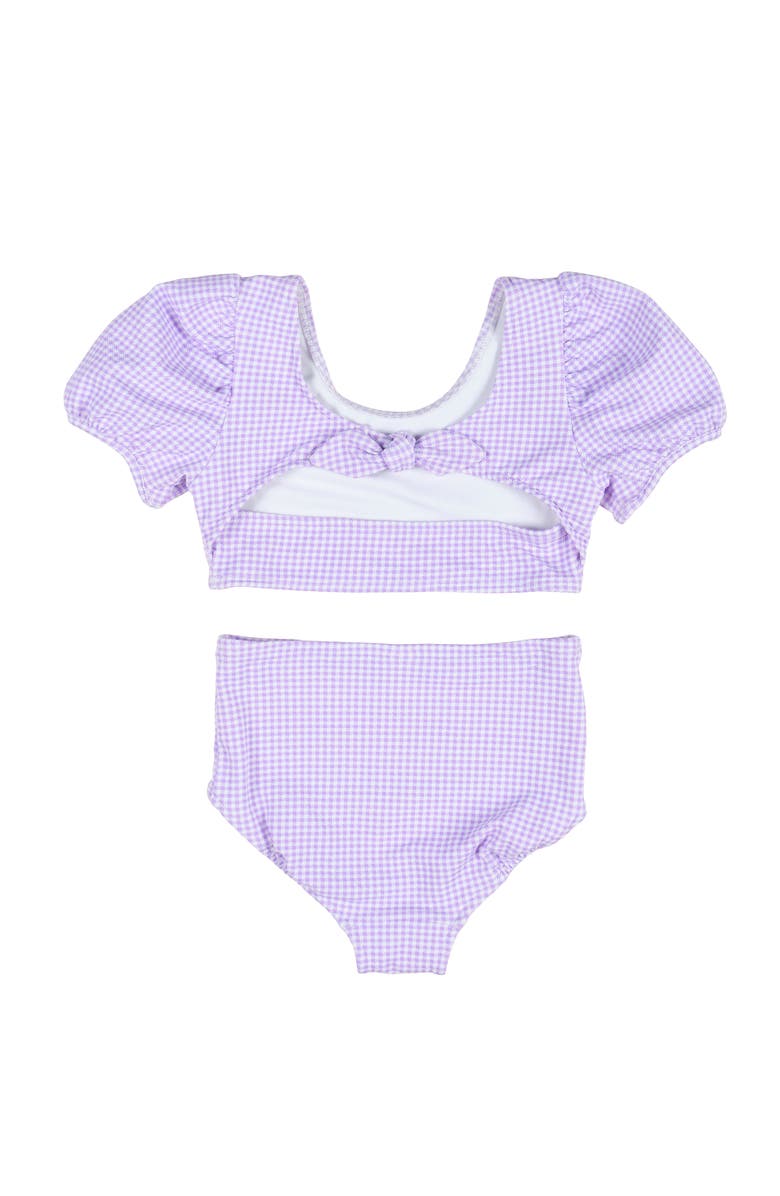 Florence Eiseman Gingham Puff Sleeve Bikini, Alternate, color, Lavender / White
