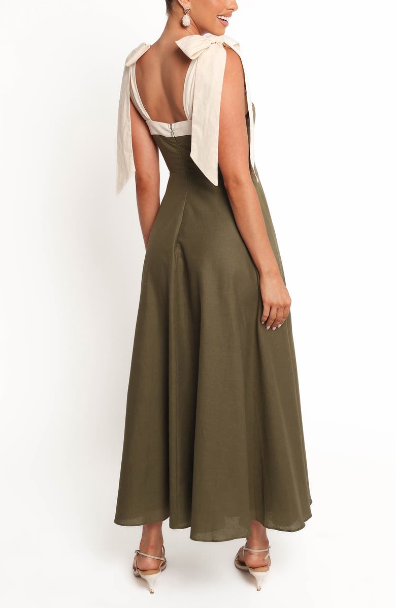 Petal & Pup Olinda Bow Strap Cotton & Linen Maxi Dress, Alternate, color, Olive