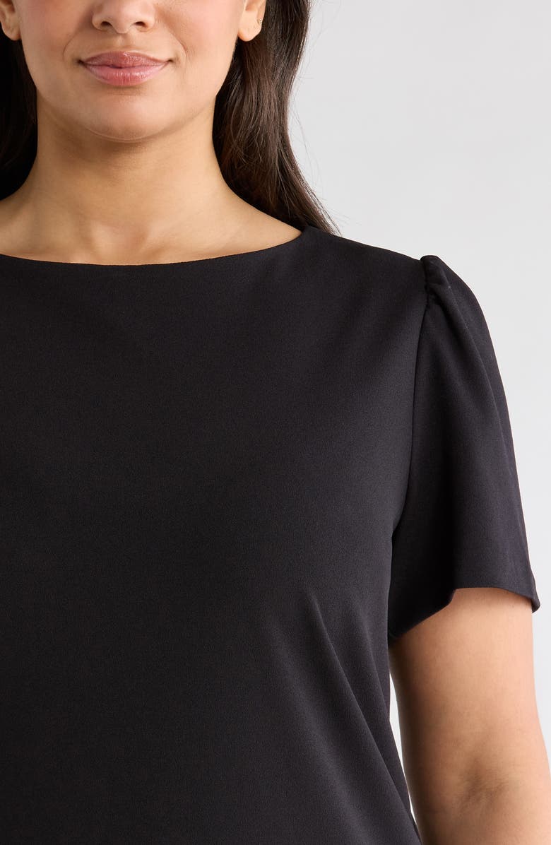 KASPER Tie Belt Faux Wrap Dress, Alternate, color, Black/ Lily White