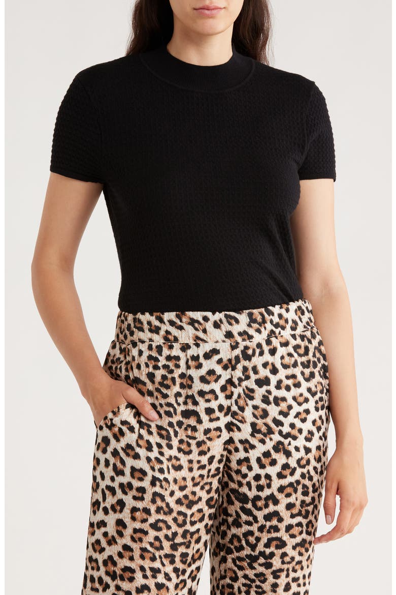 Mock Neck Short Sleeve Knit Sweater, Main, color, BLACK