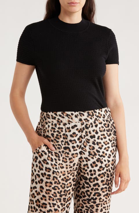 Mock Neck Short Sleeve Knit Sweater