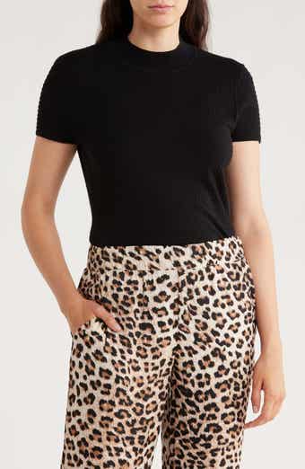 T Tahari Mock Neck Short Sleeve Knit Sweater