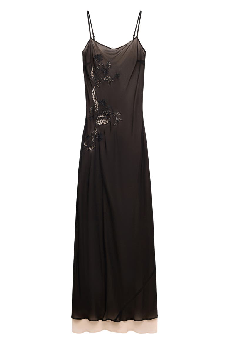 Lace Detail Chiffon Dress, Main, color, BLACK