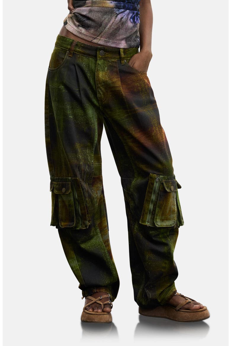 Print Cotton Cargo Pants, Main, color, GREEN
