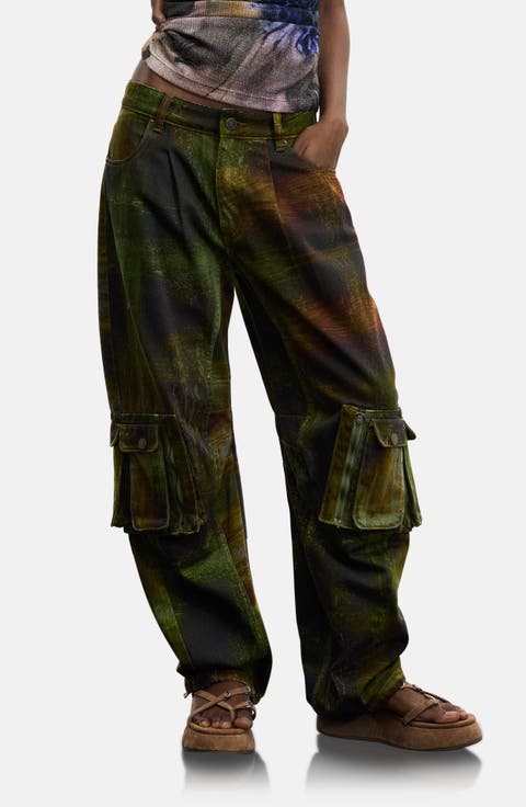 Print Cotton Cargo Pants