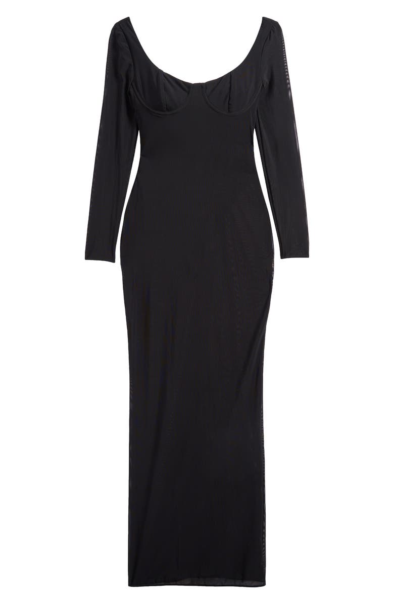 HOUSE OF CB Everly Long Sleeve Sheer Mesh Cocktail Maxi Dress, Alternate, color, Black