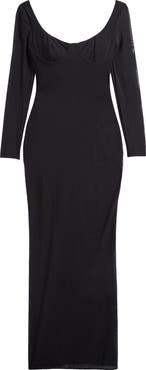 HOUSE OF CB Everly Long Sleeve Sheer Mesh Cocktail Maxi Dress