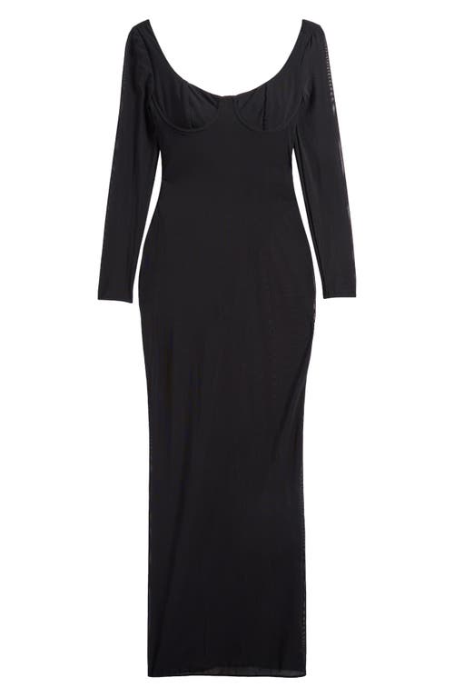 House Of Cb Everly Long Sleeve Sheer Mesh Cocktail Maxi Dress In Black