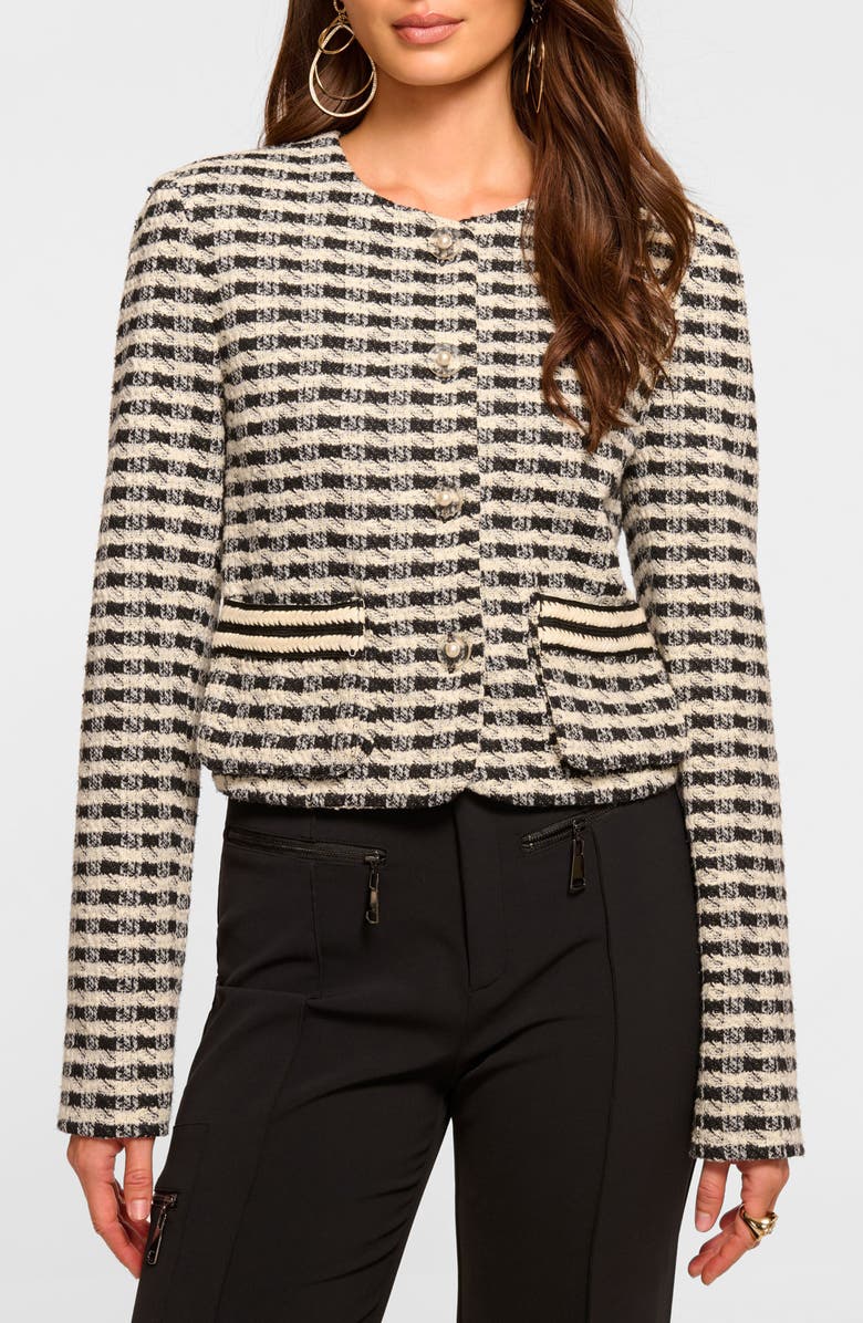 Ramy Brook Thomas Metallic Check Jacket, Main, color, Black Gingham
