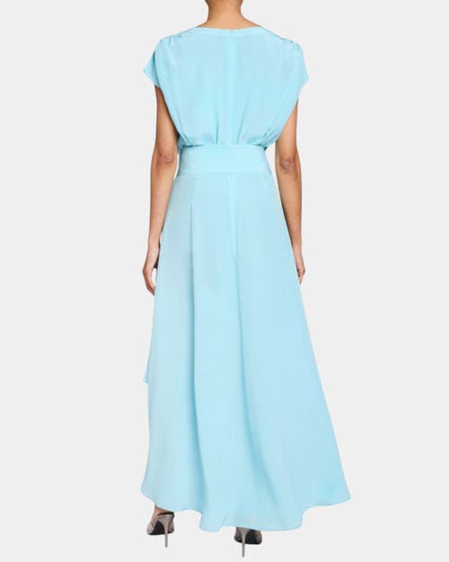 Santorelli Fallon Cap Sleeve Midi Fit And Flare Dress With Hi-lo Skirt In Silk Crepe De Chine In Ocean Mist