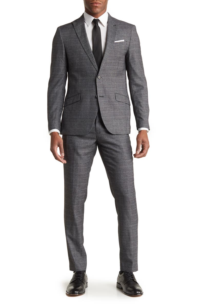 SAVILE ROW CO Charcoal Grey Shadow Plaid Peak Lapel Suit, Main, color, 