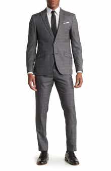 SAVILE ROW CO Charcoal Grey Shadow Plaid Peak Lapel Suit