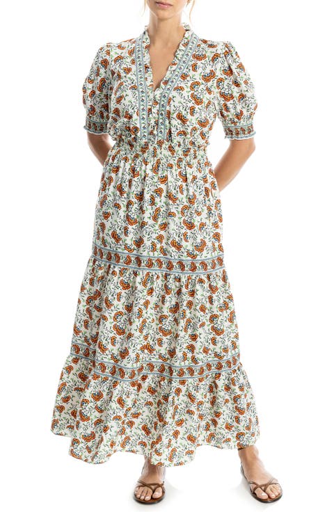Floral Short Sleeve Tiered Maxi Dress