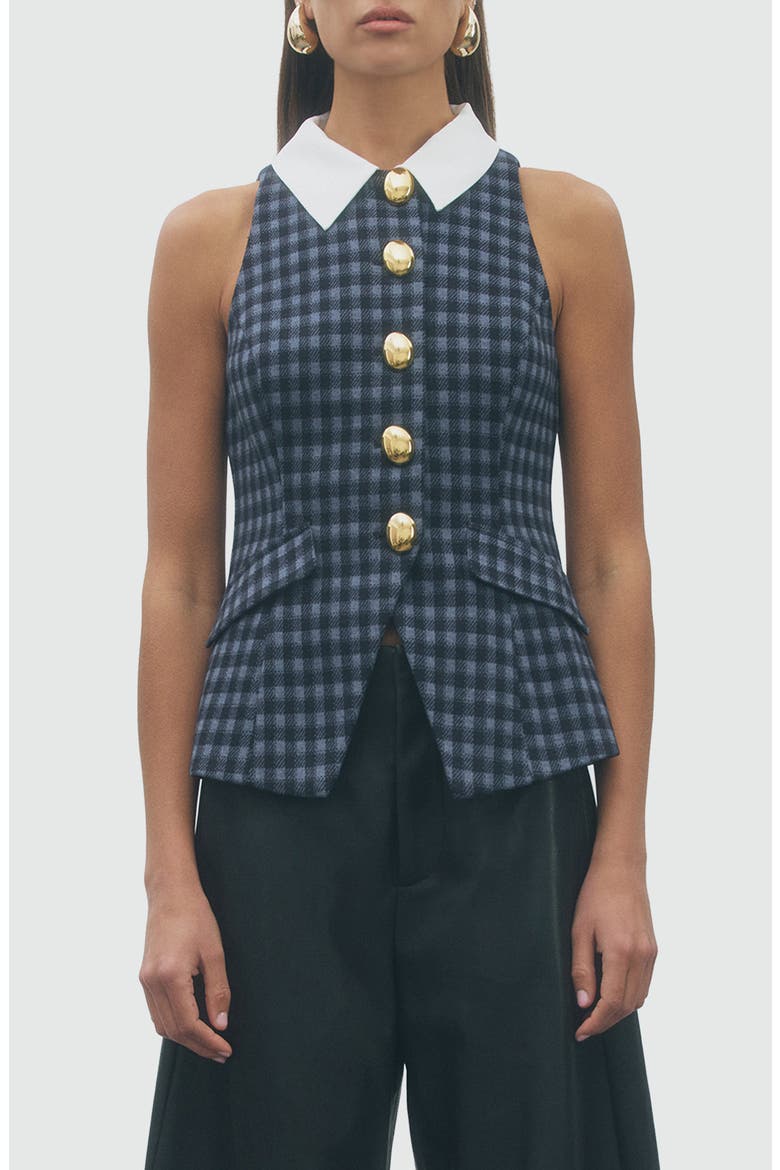 Charlie Gingham Vest, Main, color, NAVY BLACK