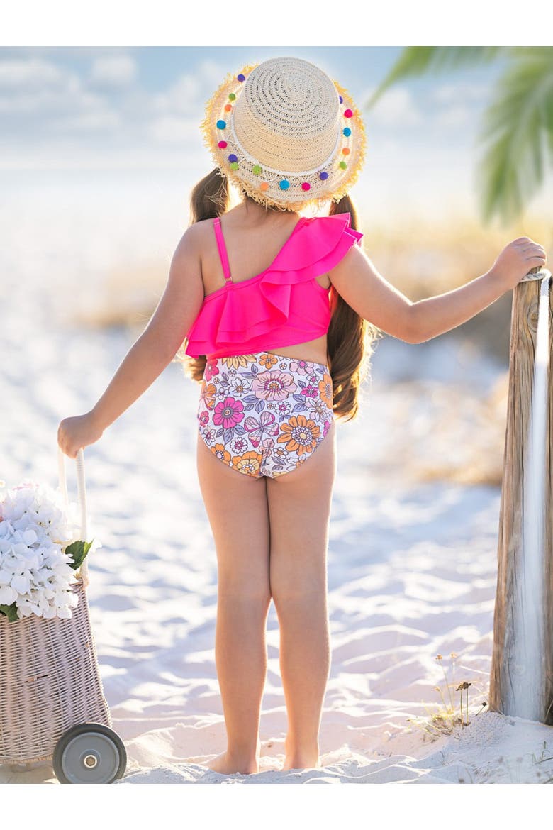 Girls Tropical Bloom One-Shoulder One-Piece Swimsuit, Alternate, color, Pink