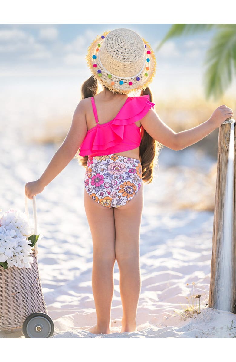 Mia Belle Girls Girls Tropical Bloom One-Shoulder One-Piece Swimsuit, Alternate, color, Pink