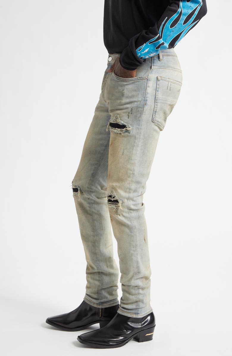 AMIRI MX1 Suede Patched Skinny Jeans, Alternate, color, Perfect Antique Indigo