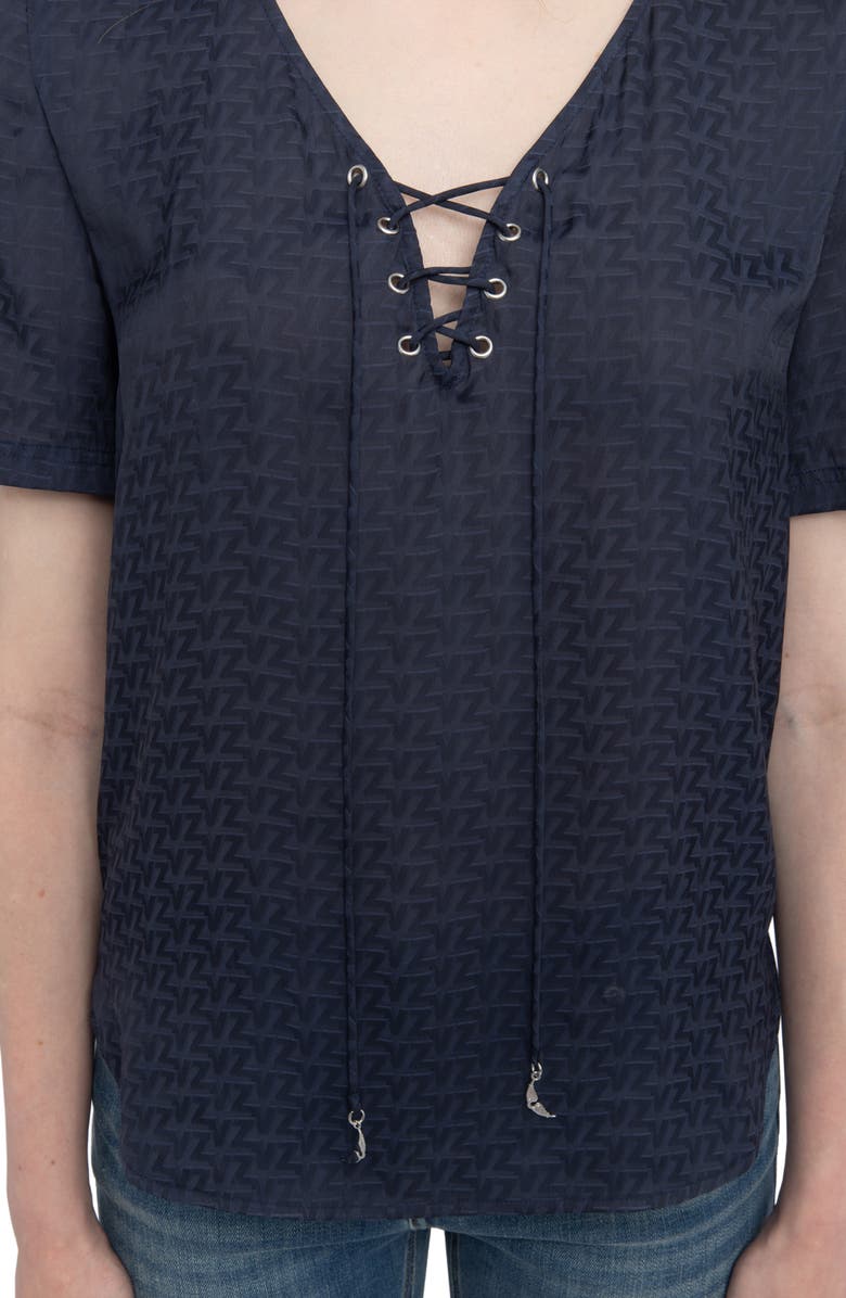 Zadig & Voltaire Terzo Lace-Up Satin Top, Alternate, color, 