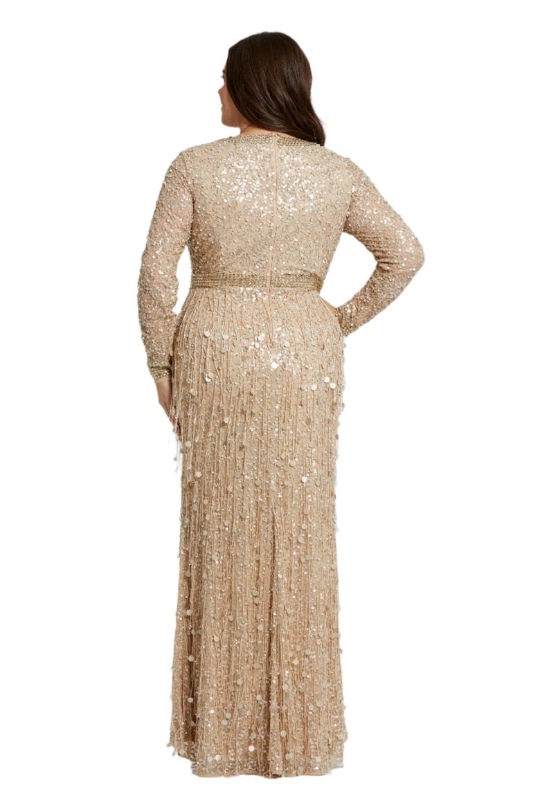 Embellished Fringe Gown, Alternate, color, Nude Gold