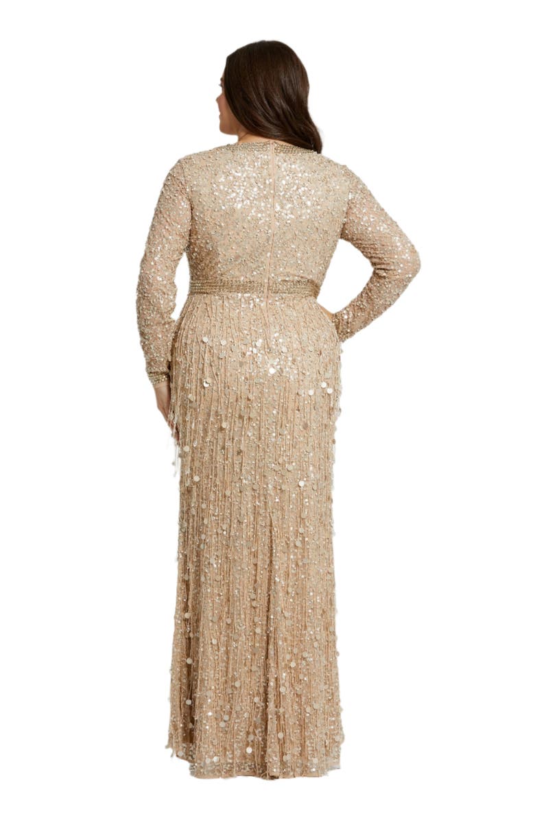 Mac Duggal Embellished Fringe Gown, Alternate, color, Nude Gold