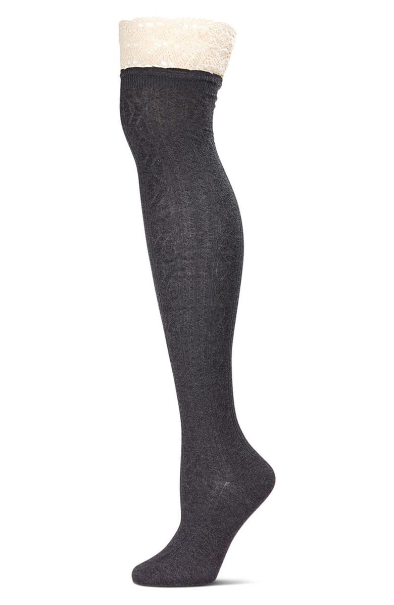MeMoi Cable Knit Over-the-Knee Socks, Alternate, color, Dark Gray Heather