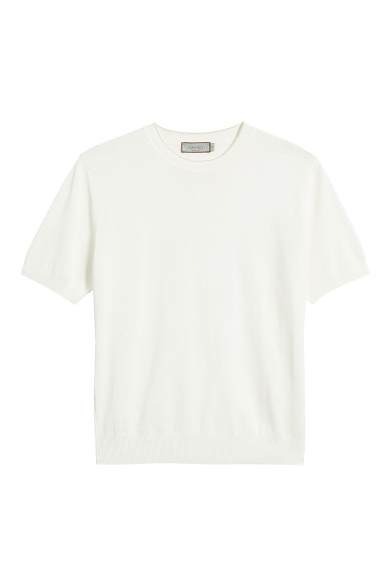 Short Sleeve Cotton Crewneck Sweater, Alternate, color, WHITE