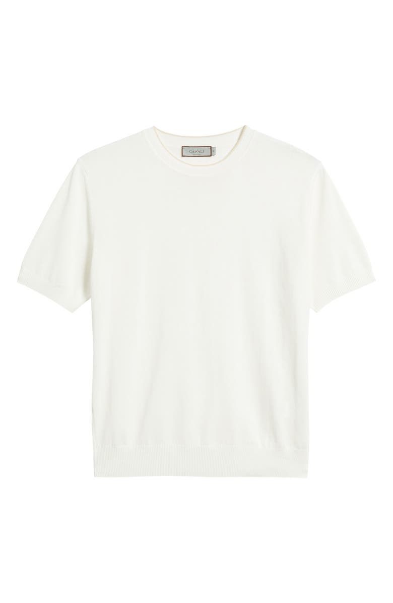 Canali Short Sleeve Cotton Crewneck Sweater, Alternate, color, White