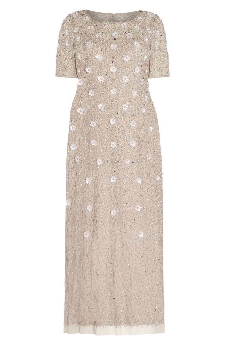 Adrianna Papell 3D Floral Beaded Evening Gown, Alternate, color, Marble