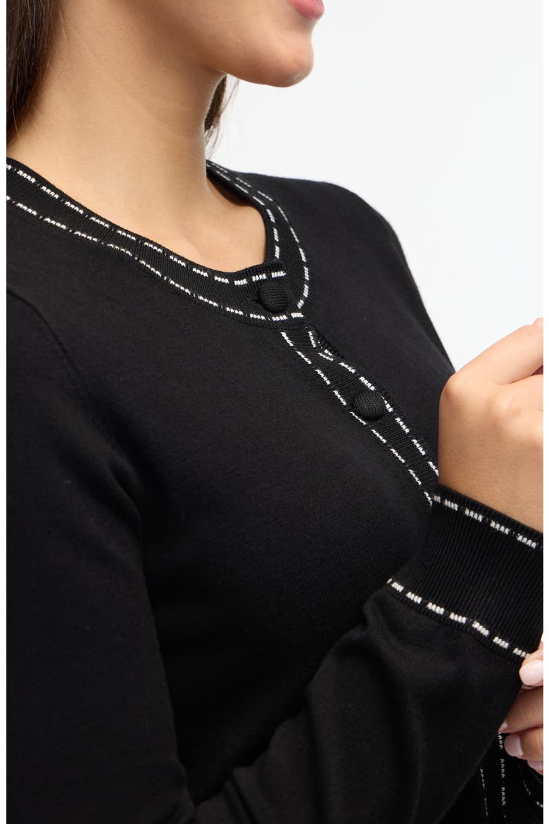 Contrast Trim Sweater Knit Cardigan, Alternate, color, BLACK