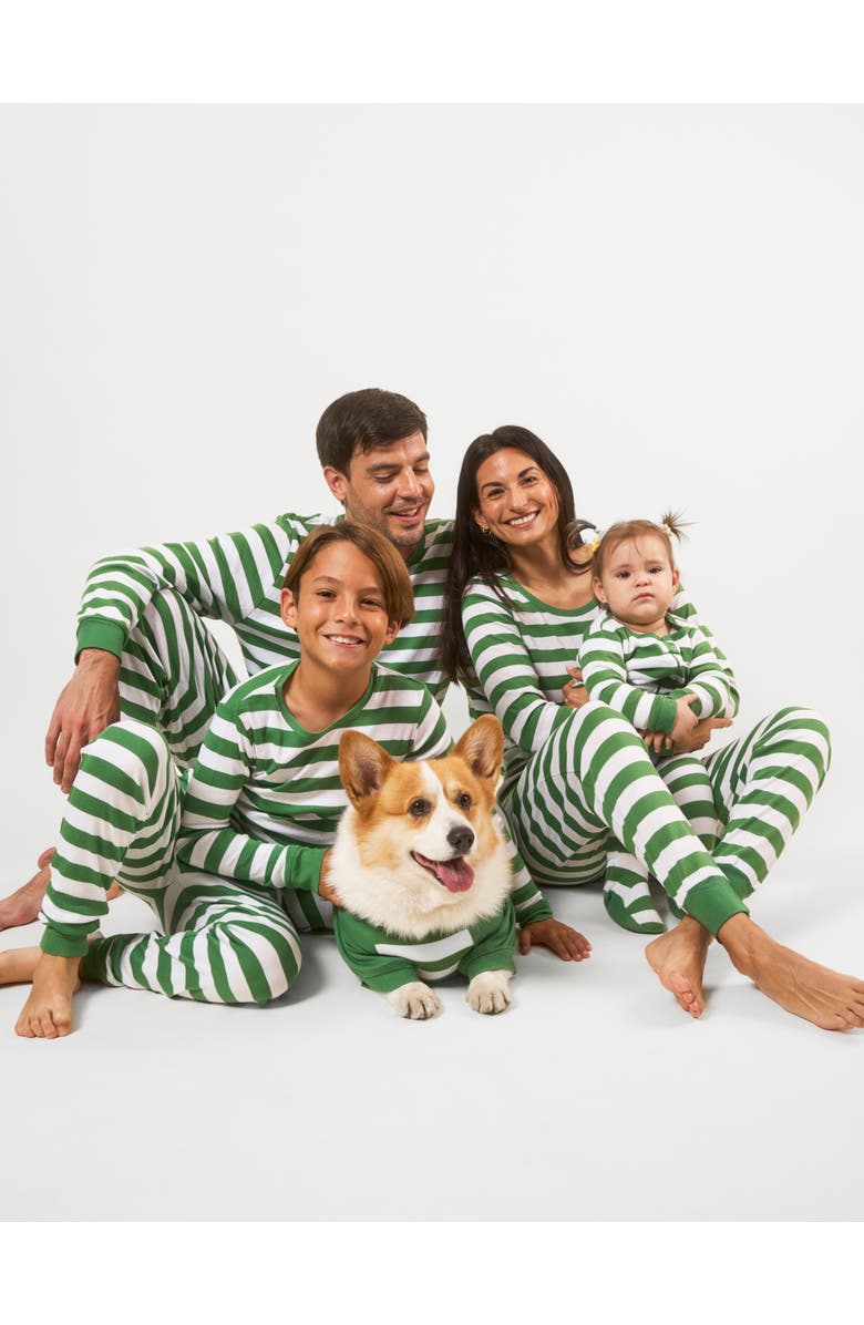Leveret Dog Cotton Striped Matching Family Holiday Pajamas, Alternate, color, Green & White