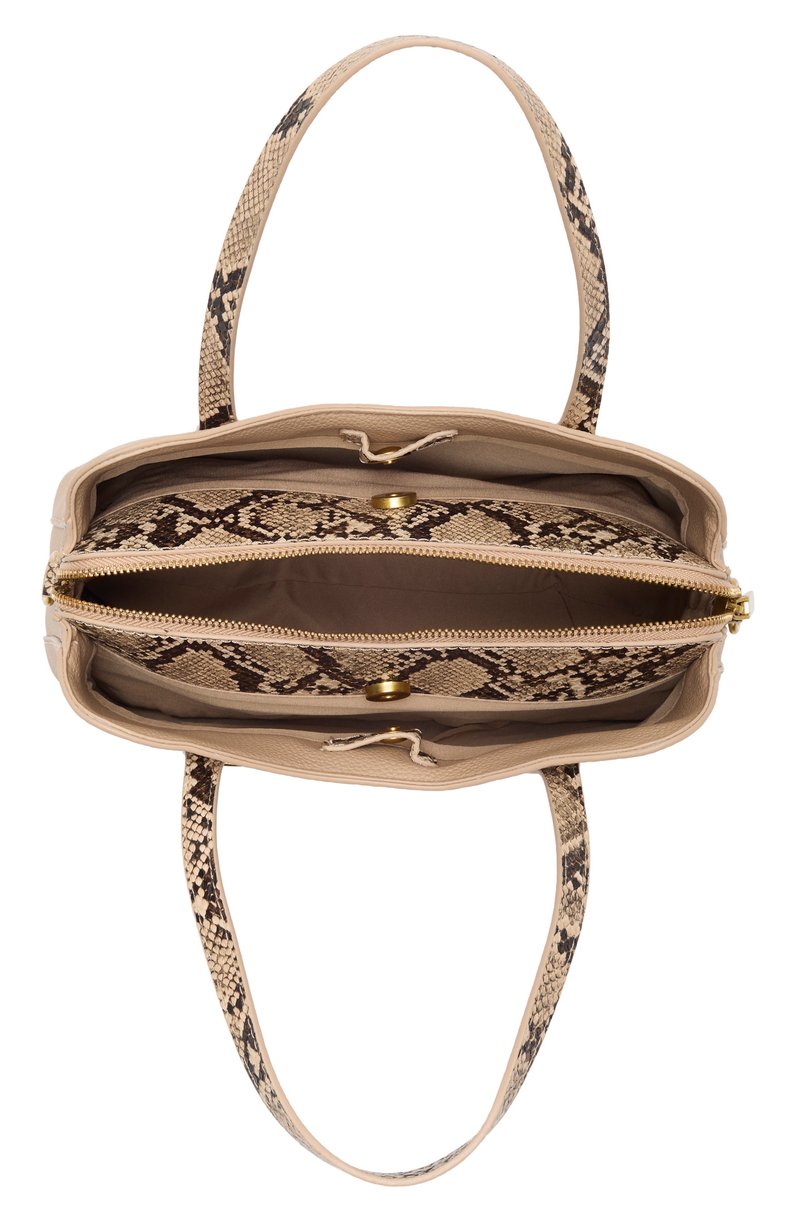 Gemma Faux Leather Satchel with Snake Embossed Trim, Alternate, color, ALMOND